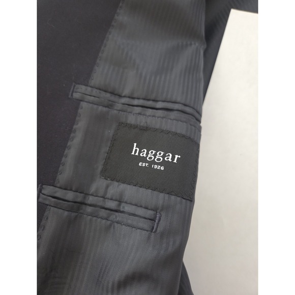 Haggar Two Button Navy Blazer Men's 46s Sport Coat Brushed Gold Buttons - Picture 13 of 15